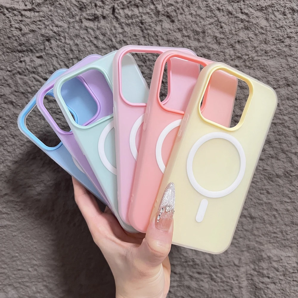 

Luxury Candy Color 2 IN 1 Magnetic Case For iPhone 17 16 15 14 13 12 11 Pro Max Plus Air For Magsafe Wireless Charge Matte Cover