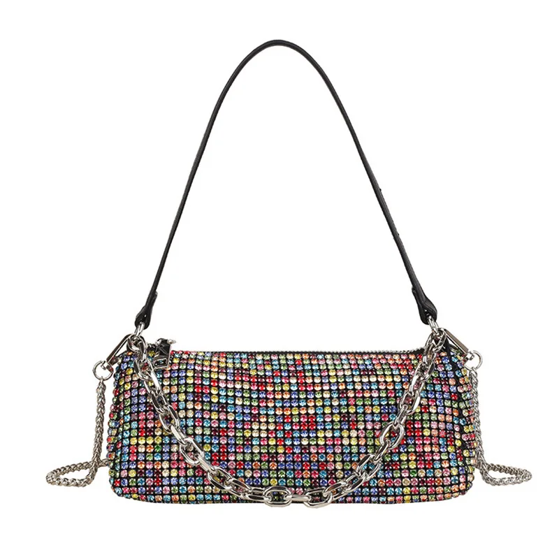 

Новая женская сумка со стразами, сумка подмышки King Flash Diamond, сумка-мессенджер с цепочкой и бриллиантами, маленькая квадратная модель.