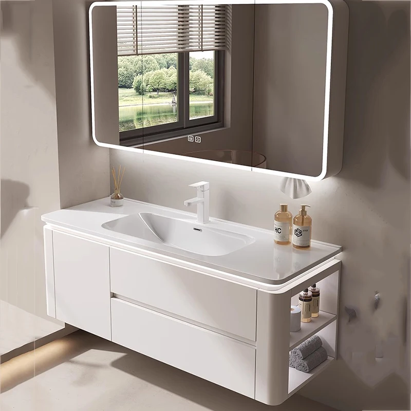 

Белый деревянный высокий шкаф для ванной комнаты с ящиками, компактный, стильный, экономящий пространство, умный шкаф для хранения в ванной, с зеркалом, мобильный, для дома и ванной комнаты