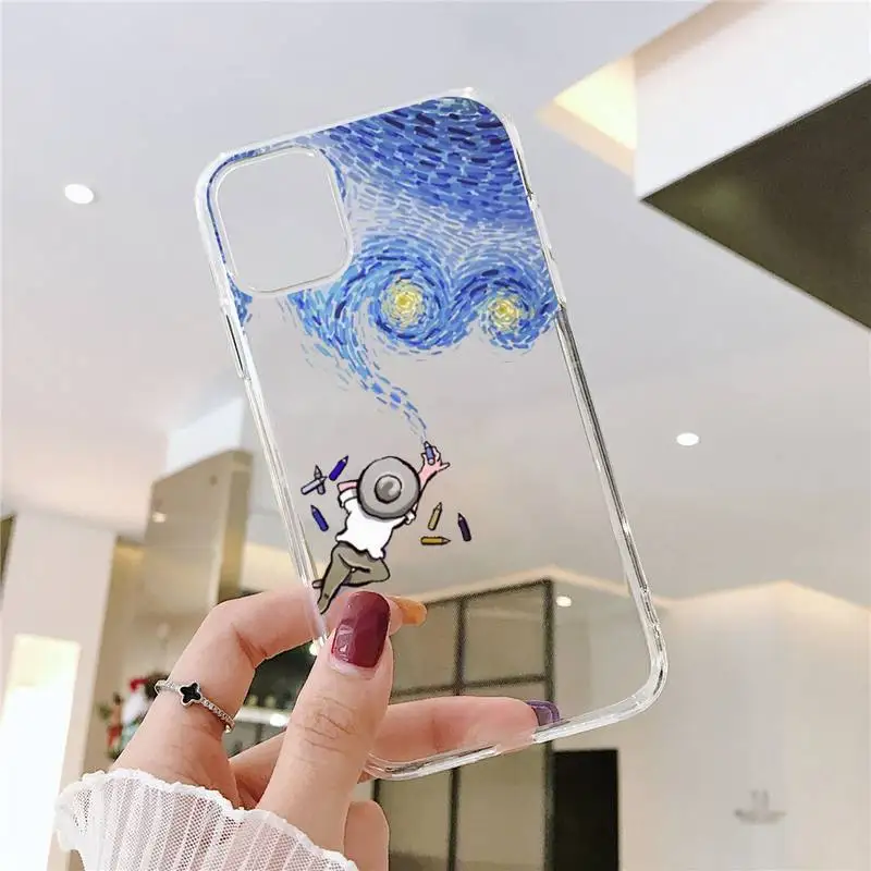 Coque Fleur Étoilée Van Gogh pour iPhone, Art Esthétique, Couverture Souple Transparente, iPhone 15 14 13 12 11 Pro Max 14 Plus X Xs Max Poly 8 7 Plus
