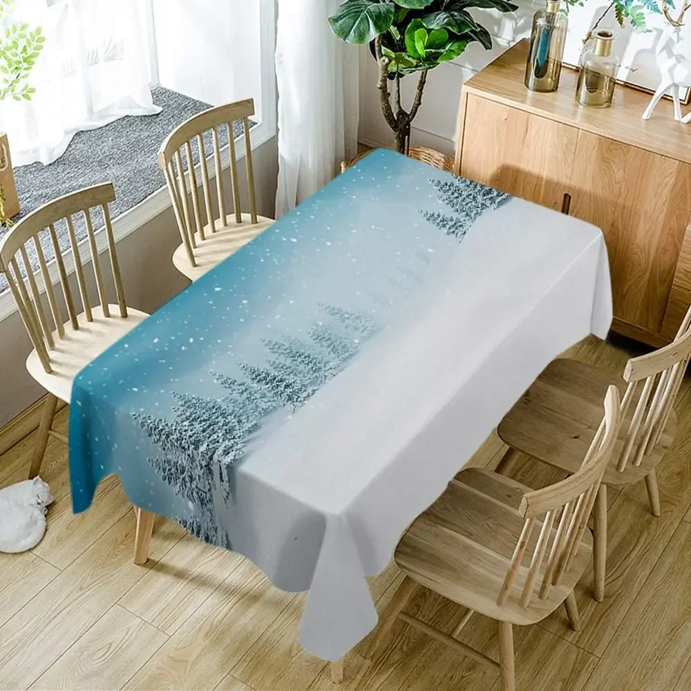 Winter Forest Scenery Rectangle Table Cloth Christmas Snow Freeze Wonderland