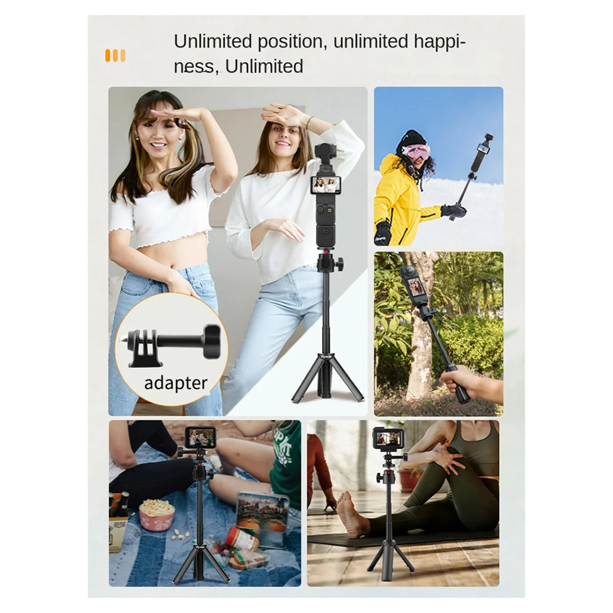 AT42 подходит для штатива-удлинителя POCKET3 Action 5pro, удлиненный кронштейн для палки для селфи, аксессуары X4