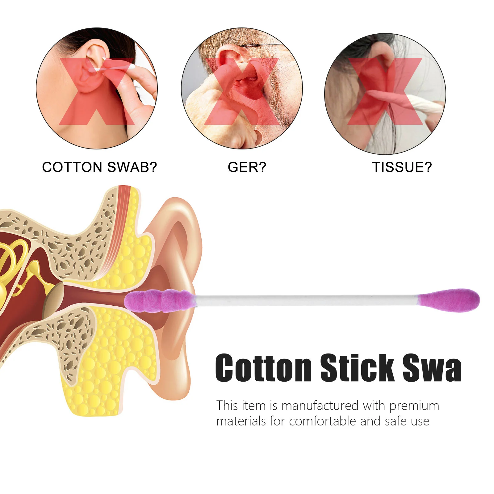 3 paquetes de hisopos de algodón para limpieza de maquillaje, herramientas de limpieza de doble cabeza, palo absorbente para niños en espiral