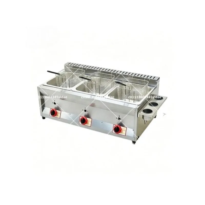 Heavy Duty 3-Pot 3-Cylinder Gas Fryer for Fried Skewers, Fries, Chicken Cutlets