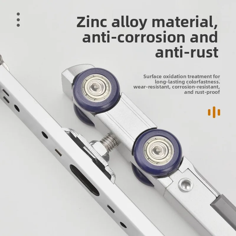 Silent Sliding Door Hanging Roller Rail System Zinc Alloy Rollers Stainless Double Rods Bidirectional Soft Damping Meter Tracks