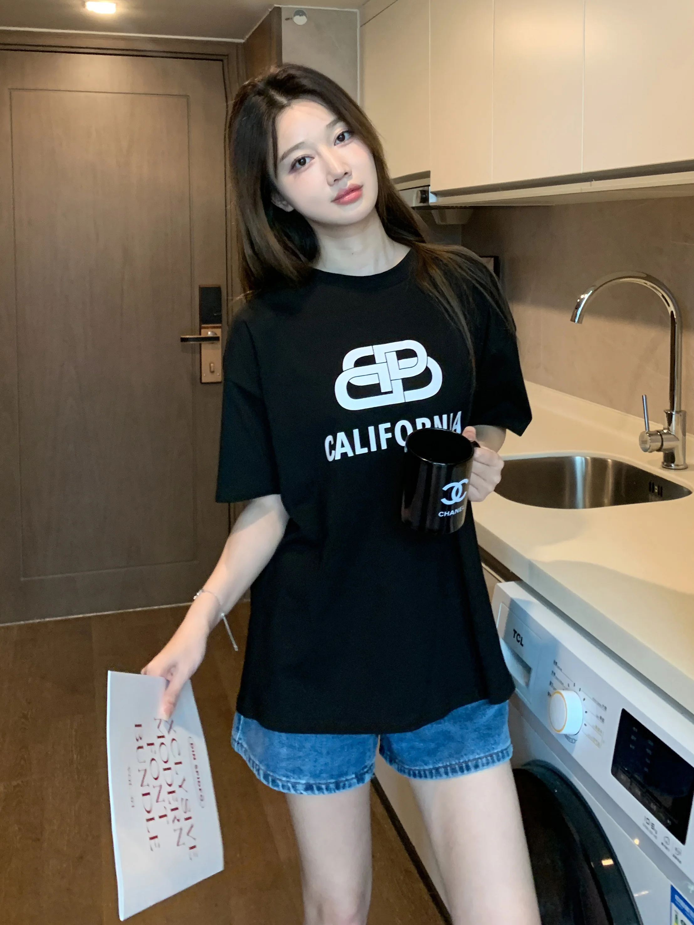 Summer New Korean Edition Summer T-shirt Women's Top Simple and Versatile Casual Short Sleeve Round Neck Pullover Summer