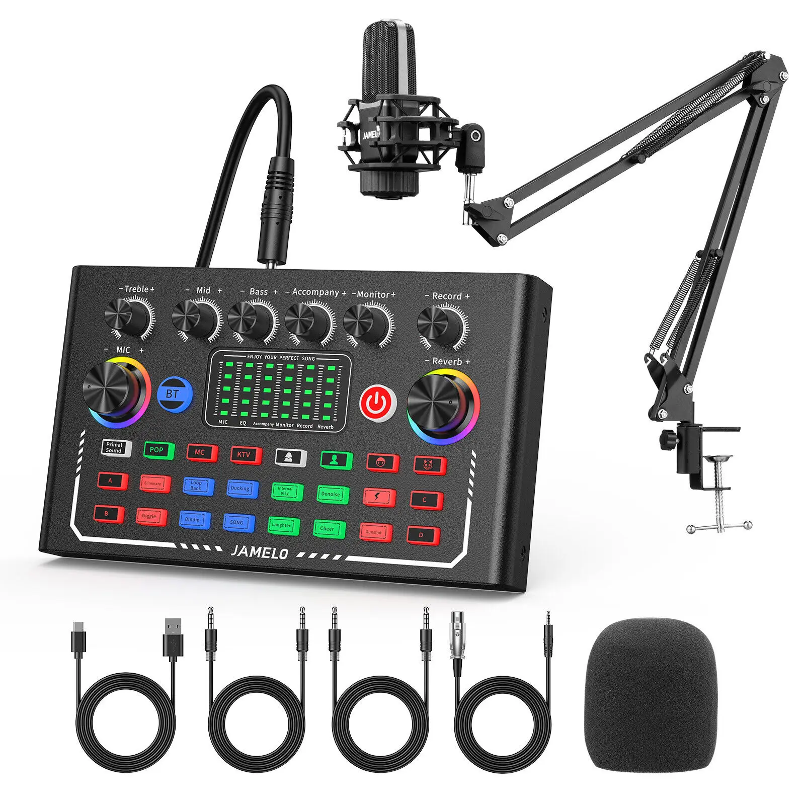 JAMELO F009 Gaming Audio Mixer Sound Card Live Broadcast Podcast DJ Equipment