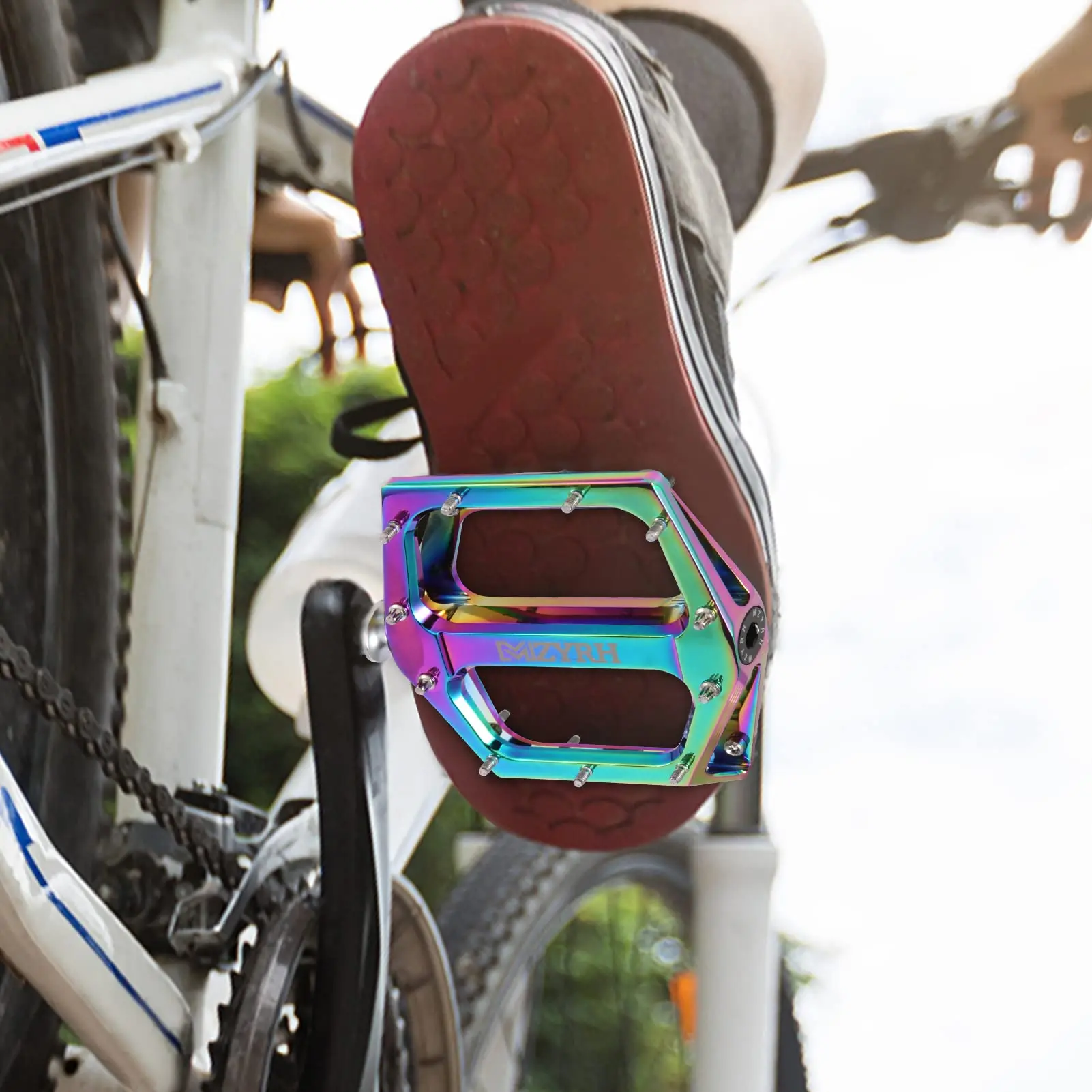 Bicycle Pedals MZYRH Ultralight Aluminum Alloy Colorful Rainbow Anti-Skid Bearing Mountain Bike Accessories MTB Foot Pedals