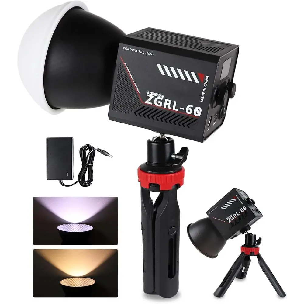 60W COB LED Video Light Handheld Portable with 8000 mAh Battery Dual-Color Photography Lighting Spotlight or Studio, Streaming,