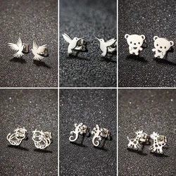 Punk Animal Hummingbird Stud Earrings For Women Stainless Steel Ear Piercing Earrings Korea Jewelry Party Gift Aretes