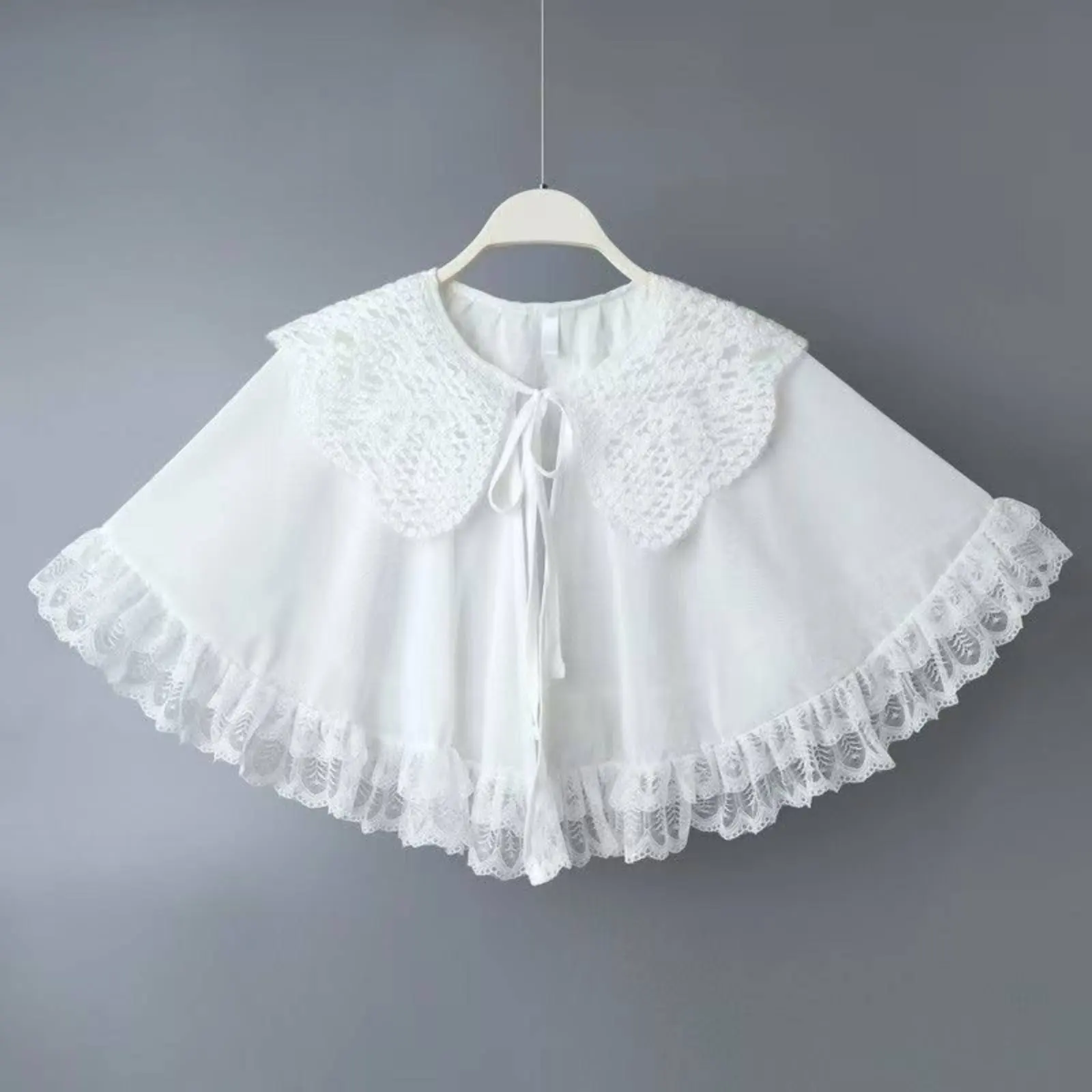 Ruffle Trim Shawl Lightweight Transparent Summer Poncho Shoulder Wrap Ruffled Hem Apparel Accessory Tie Front Closure for Women