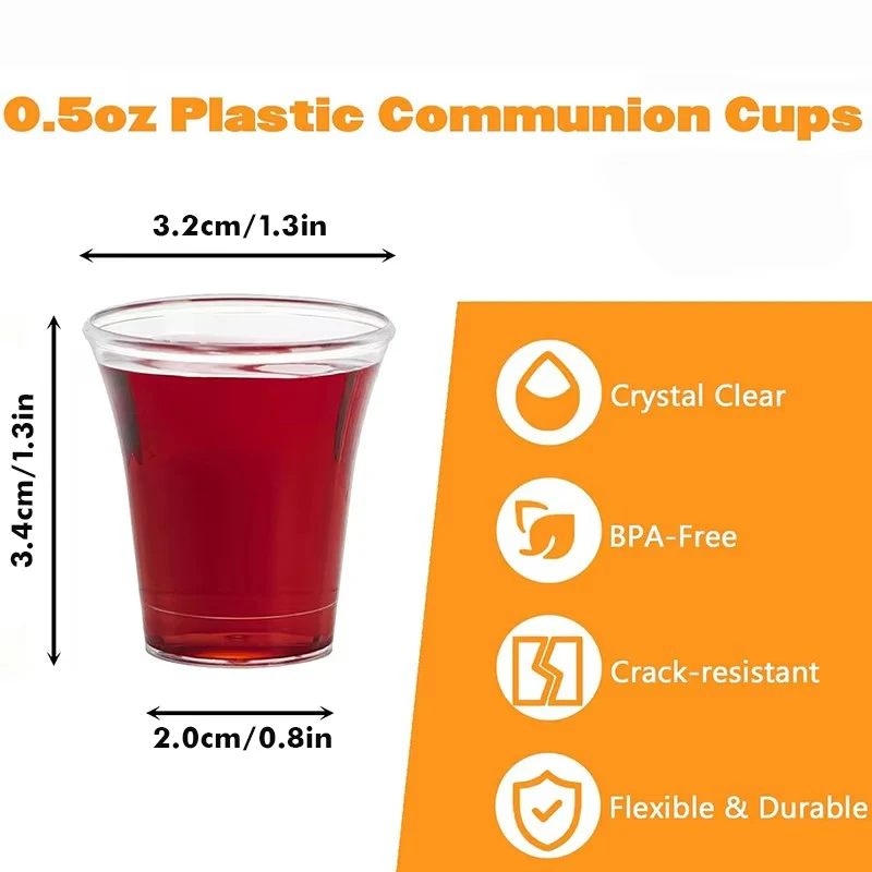 200Pcs Clear Communion Cups, Disposable Plastic Cup Fits Standard Holy Communion Trays, 0.5 Ounce