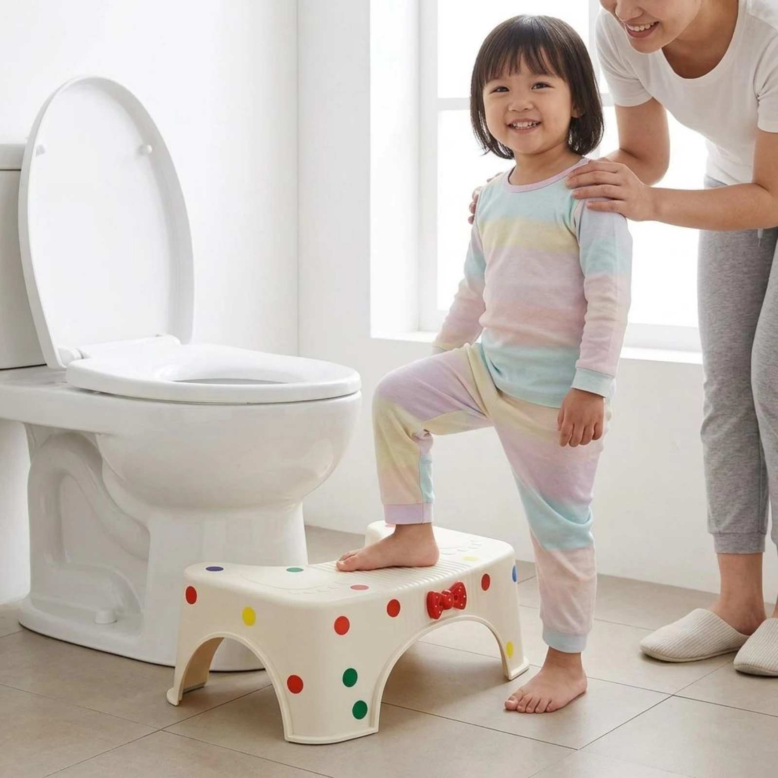 Plastic Toilet Stool Dotted Toilet Foot Stool Bathroom Foot Rest Ribbed Top Restroom Aid Red Bow
