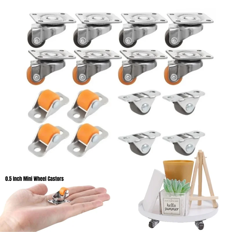 2/8pcs Universal Mini Wheel Caster,Furniture Linear Wheels 0.5 Inch 360° Rotation Pulley,Small Swivel Castor Trash Storage Boxes