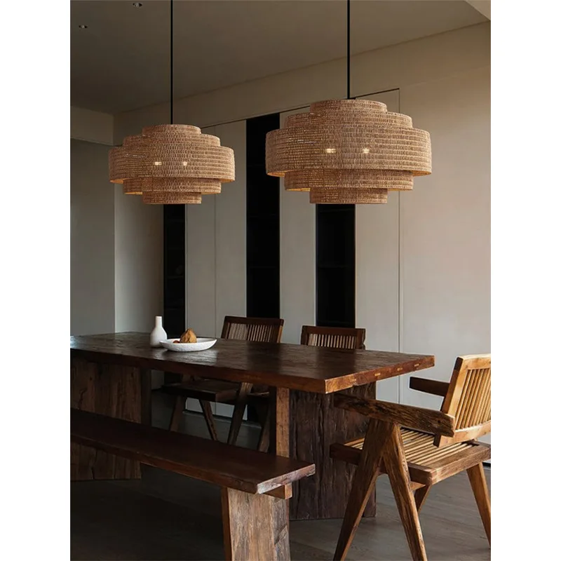 bamboo weaving lampshade design wabi sandy wind retro rattan weaving chandelier creative B & B restaurant lighting