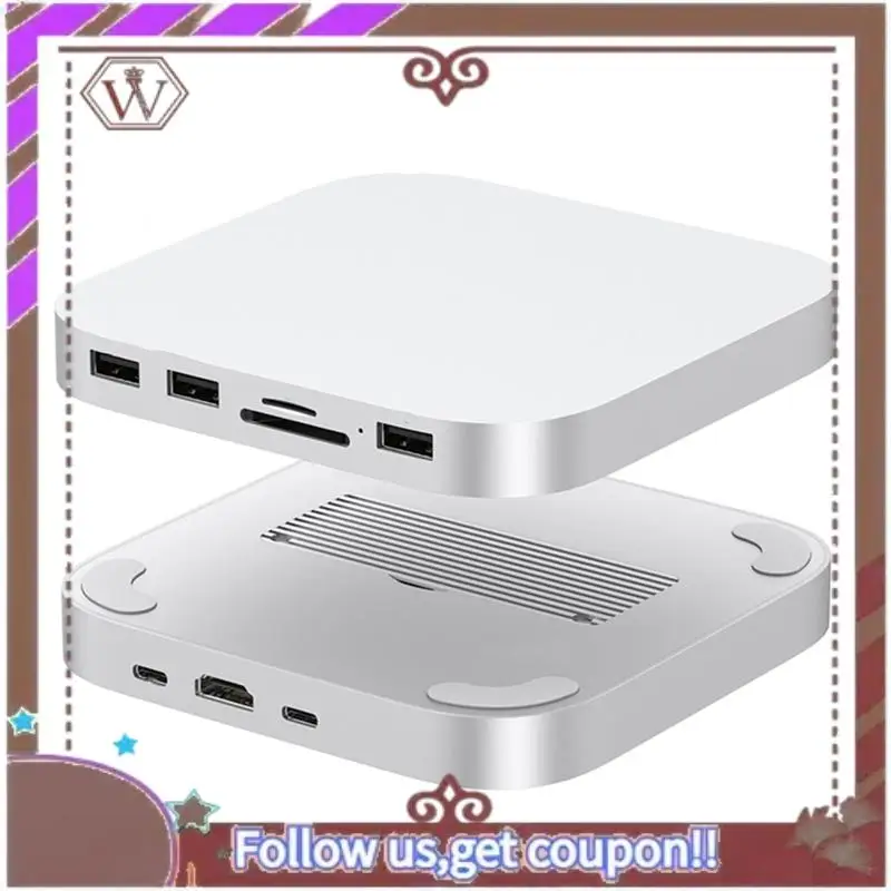 ABBG-For Mac Mini USB C Hub With M.2 SSD Enclosure For Mac Mini M4/M4 Pro Stand Type-C Dock Station USB3.2 SD/TF4.0