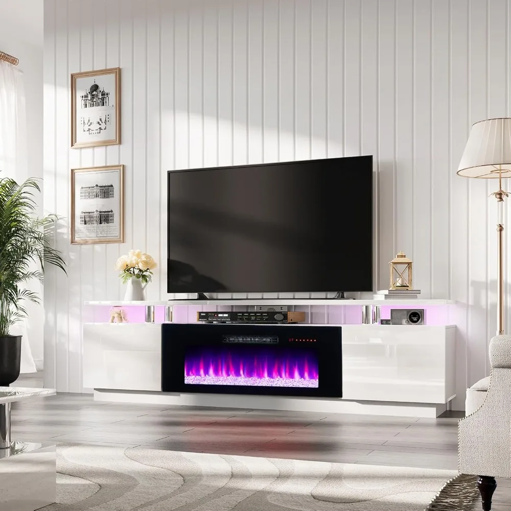 

Upgraded Fireplace TV Stand with Fireplace,Modern High Gloss Fireplace Entertainment Center LED Lights