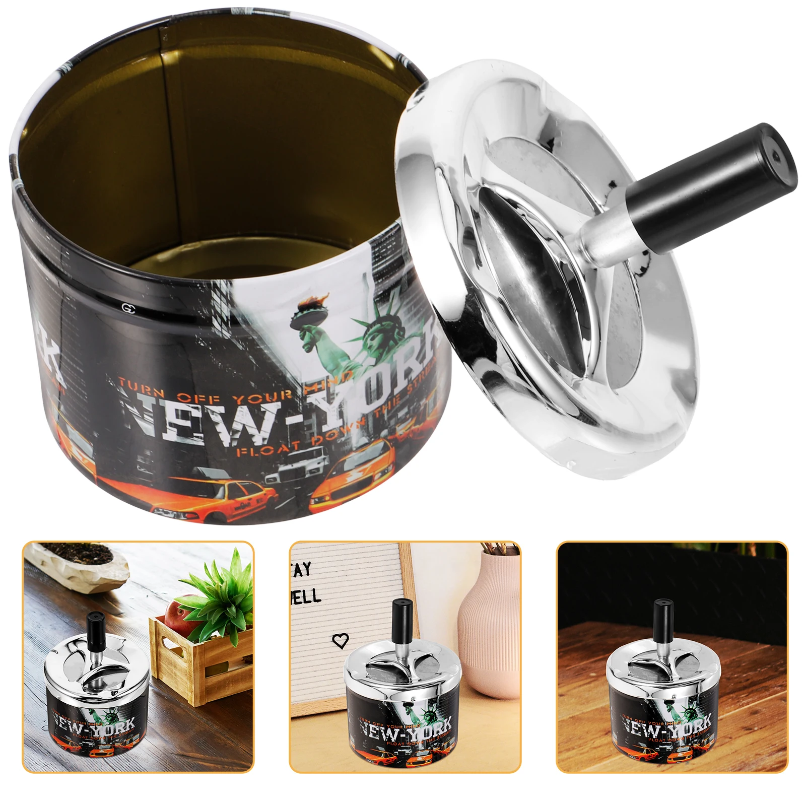 

Swivel Lid Ashtray Desktop Personality Car Home Windproof Ashtray Stainless Steel Contain cigarette Extinguishing smoking supply