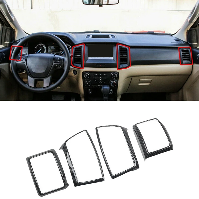 3X Carbon Fiber Central Control Dashboard Air Outlet Vent Frame Trim For Ford Ranger / Everest 2015-2021 Accessories