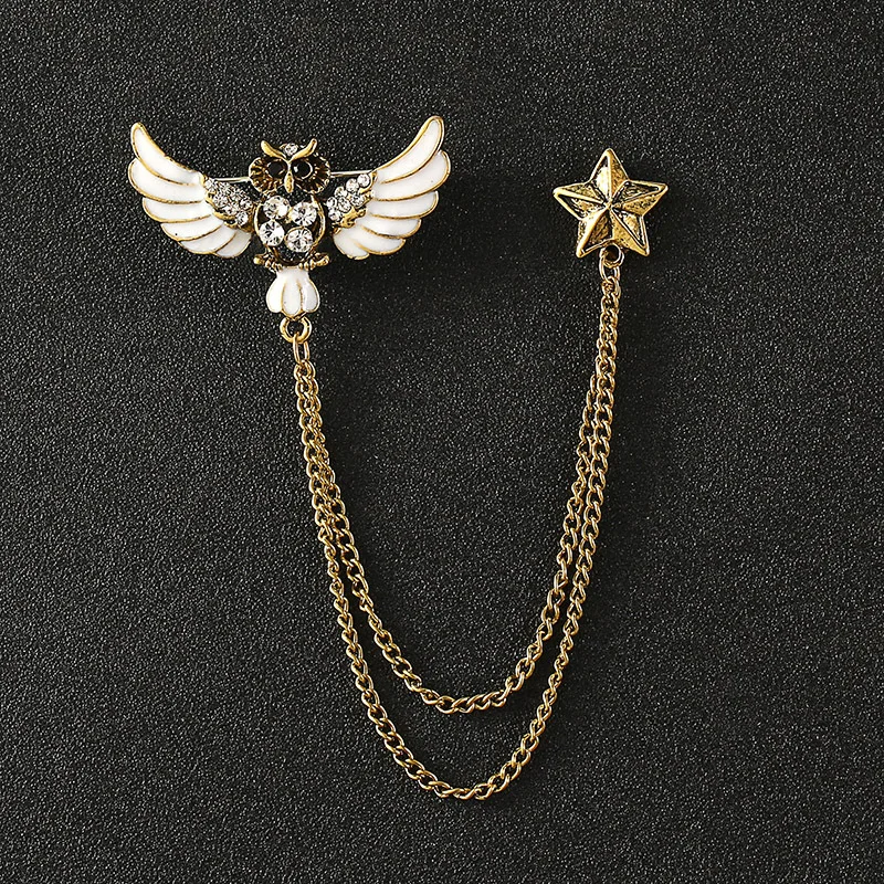 Koreanische Kristall Quaste Kette Broschen Tier Adler Anstecknadeln Drachen Abzeichen Vintage Schmuck Herren Anzug Kragen Pin Zubehör – Detail 5