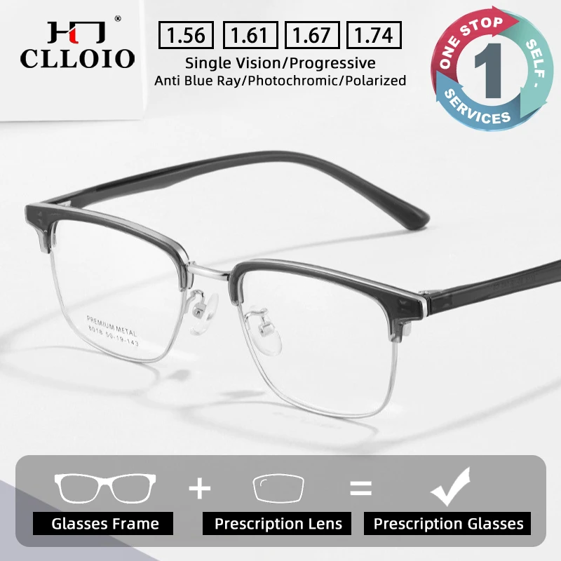 CLLOIO Business Minimalist Prescription Glasses Anti Blue Light Alloy Eyebrow Frame Myopia Glasses Progressive Reading Eyewear