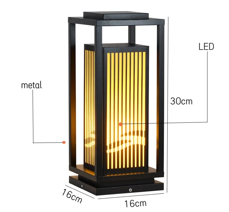 Solar  Diode Column Chinese Metal Box Waterproof Vertical Striped Courtyard Garden Passage Design IP65 Warm 3000K