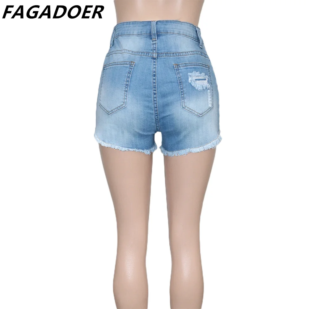 FAGADOER Fashion Colored Diamonds Tassels Denim Shorts Women High Waisted Pocket Slim Jean Casual Female Matching Bottoms 2024