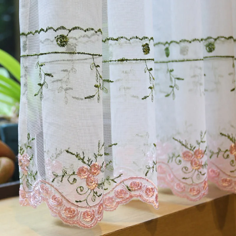 American Pastoral Style Embroidery Short Curtain Enclosure Kitchen Door Curtains Cafe Living Room Window Kitchen Curtain Decor