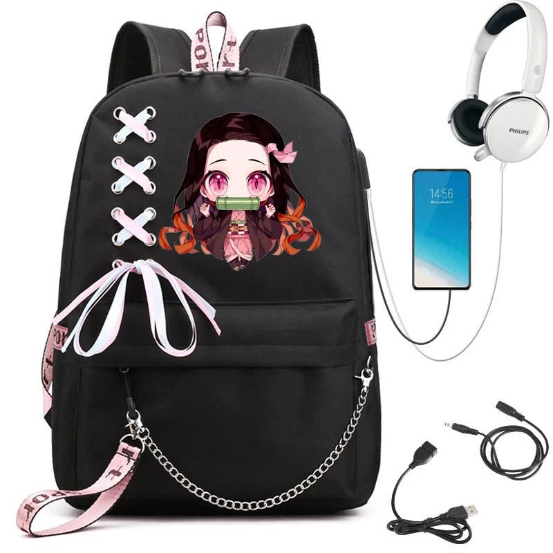 Demon Slayer Kamado Nezuko Backpacks Anime Cosplay Unisex Students School Bag Cartoon Bookbag Laptop Travel Outdoor Mochilas