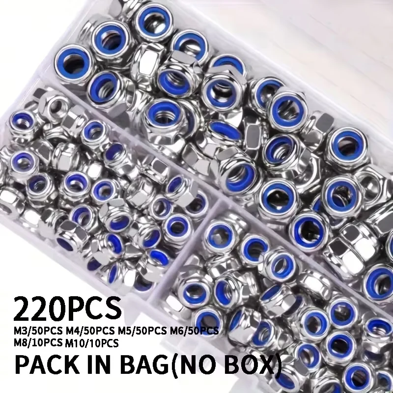 Anti-losdragende zeskantmoeren M3-M10 40/42/200/220 stuks antislip vergrendelingsbevestigingen voor industriële bouwelektronica Automotive