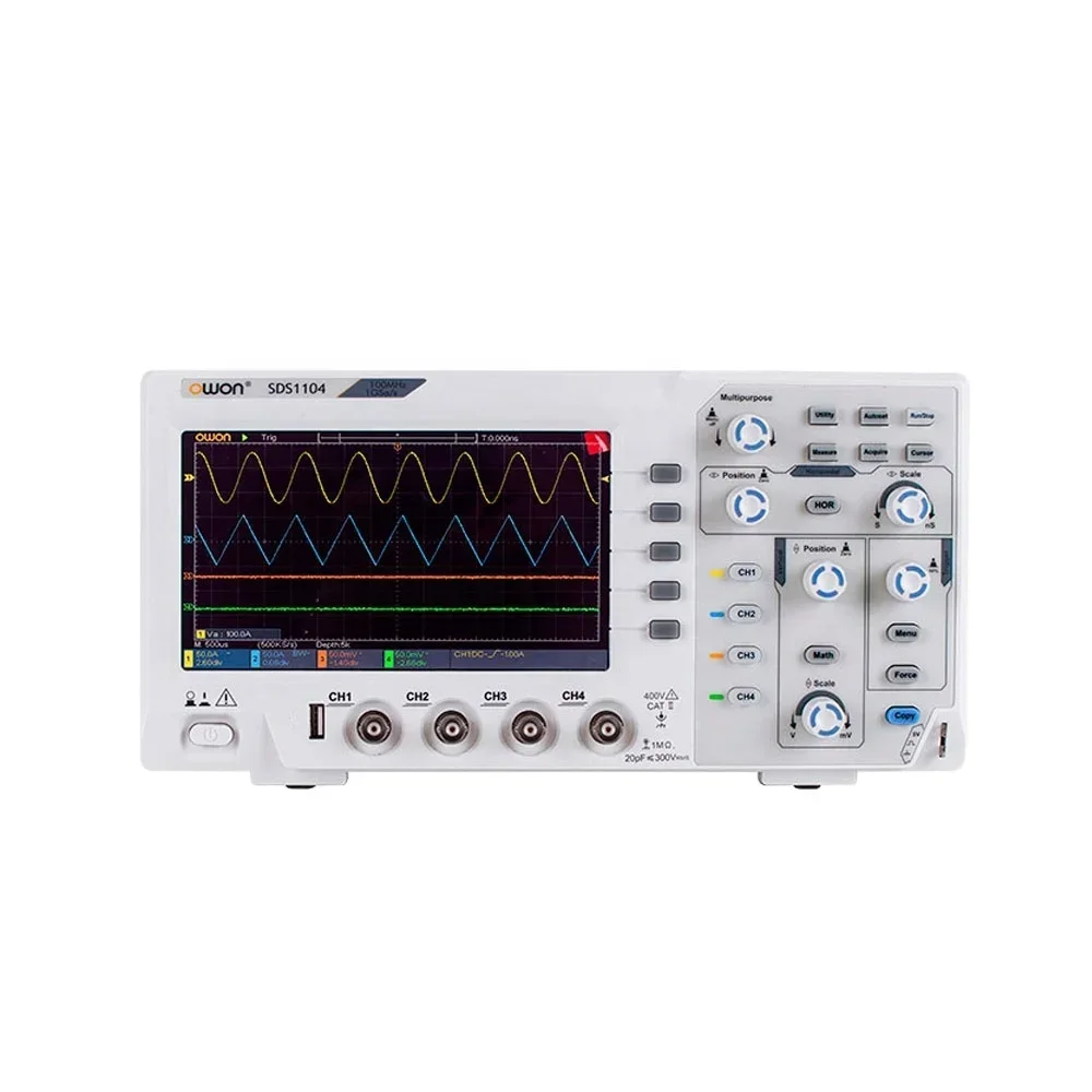 OWON SDS1104 Oscilloscopio digitale di tipo economico 4 canali Larghezza di banda 100 MHz Frequenza di campionamento 1 GS/s con LCD ad alta risoluzione da 7 pollici