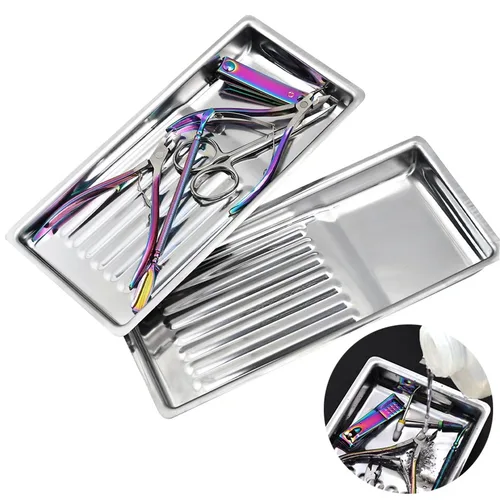 Bandeja para uñas, bandeja de almacenamiento de cosméticos de acero inoxidable, placa para decoración de uñas, pinzas, bolígrafo, contenedor de herramientas de manicura, organizador de platos para uñas postizas