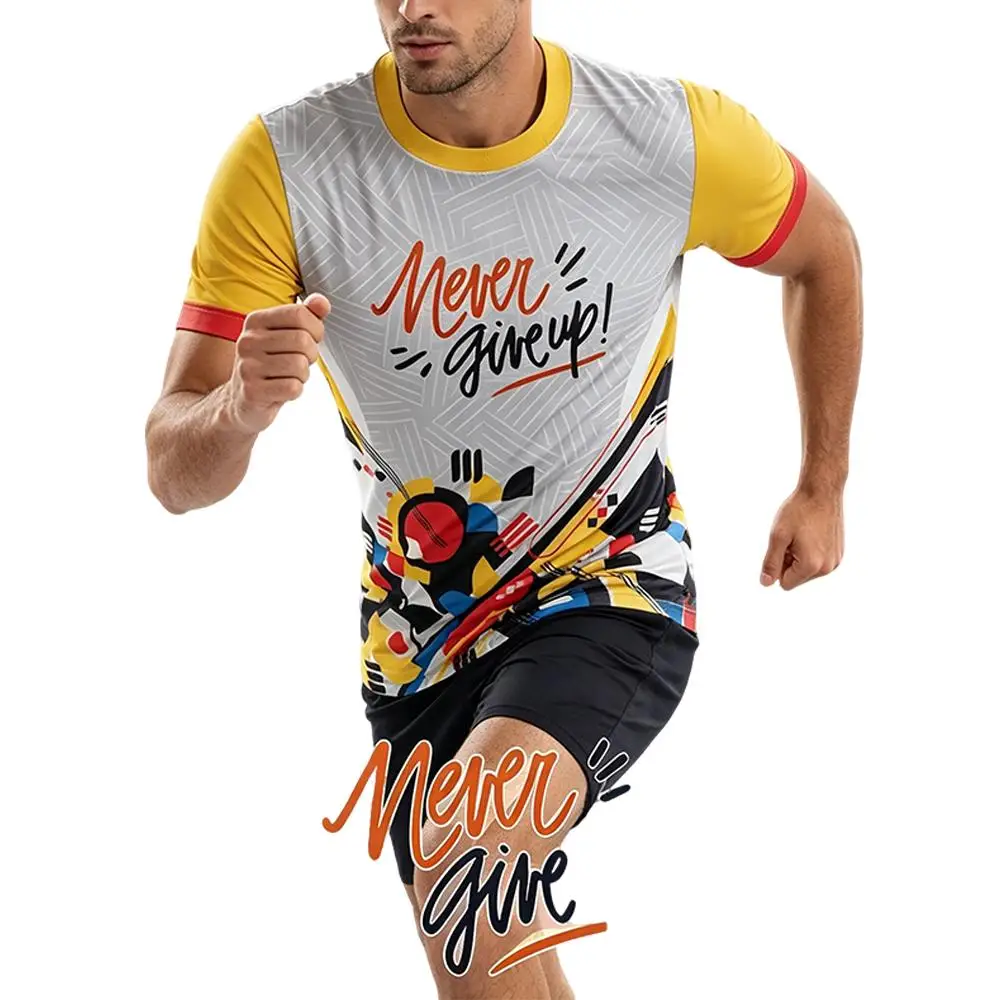 2026 New Never Give Up Printed T-shirt Men's Abstract Geometric Graffiti Graphic Tee Unisex Breathable Outdoor Sports Casual Top