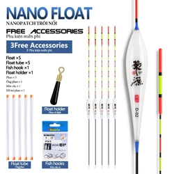 5PCS Vertical Lake River Fishing Floats+5 Float Tubes+1 Bag Fishing Hook+1 Buoy Rest Nano Fishing Buoy Tools Tackle Accessories