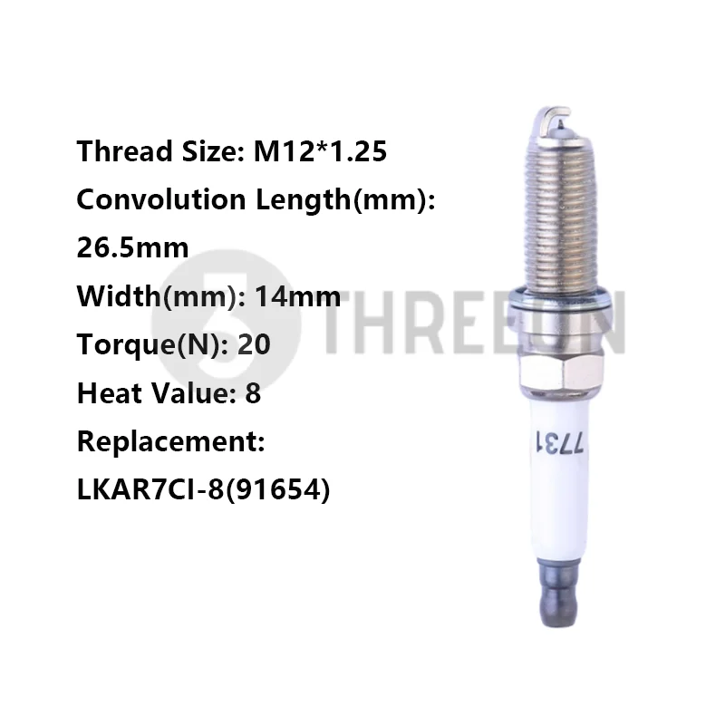 

THREEON 1/4/6pcs LD8RTCI-T(7731) Iridium Spark Plugs For Buick Encora Excelle TRAX LFF Engine Replace LKAR7CI-8(91654) M12*1.25