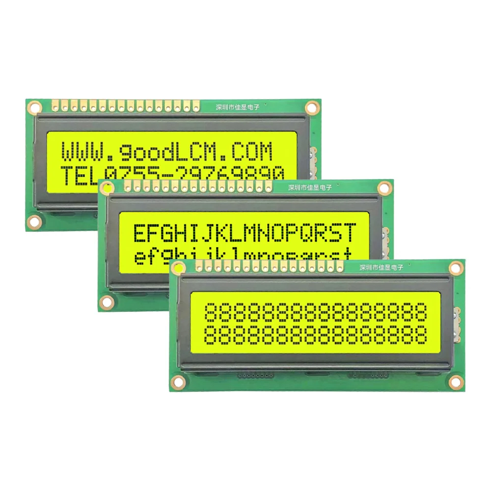 Amarelo positivo LED Backlit Character Display Module, Alto Padrão Grade Qualidade LCD 1602 Display Screen, JXD1602A STN, Inferior