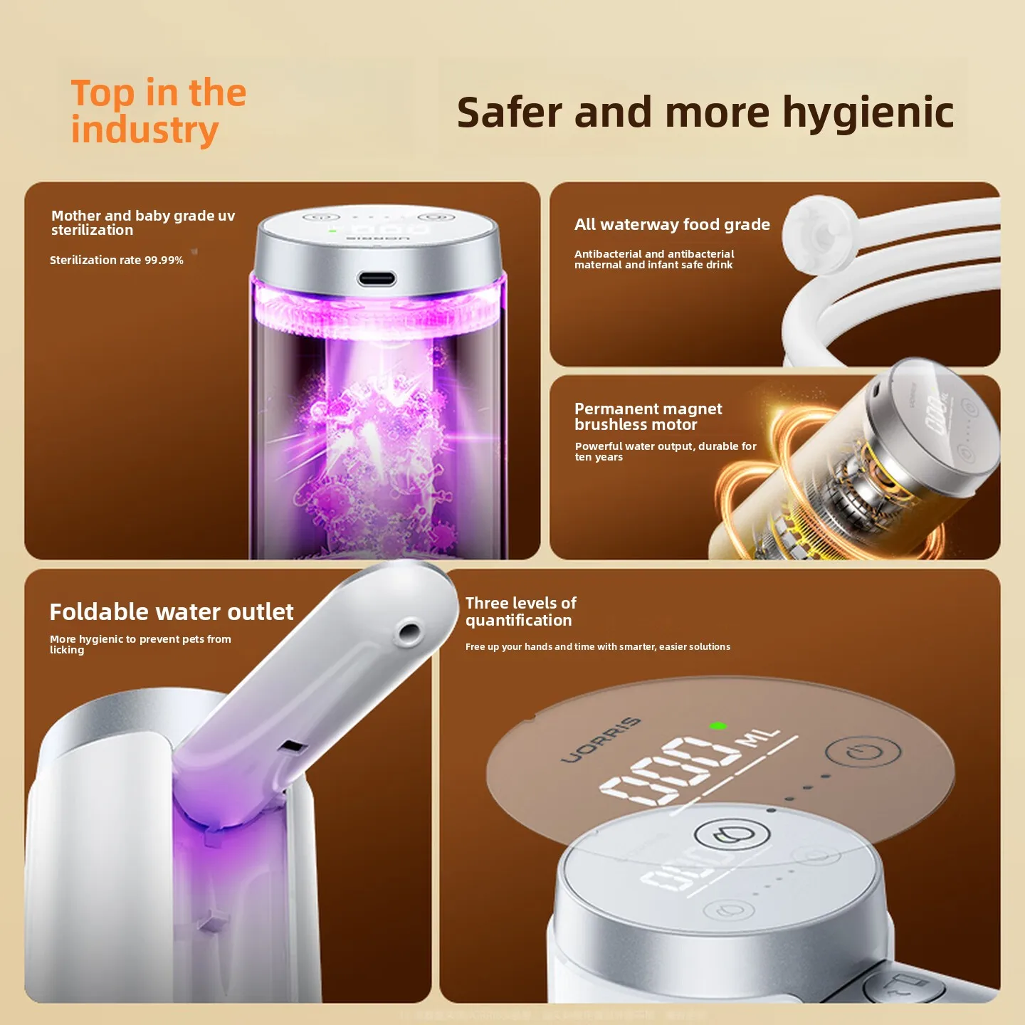 UVC Sterilization Electric Water Dispenser Pump, Foldable Automatic Bottled Water Transfer Pump, Leak-Proof Long Battery 60 Days