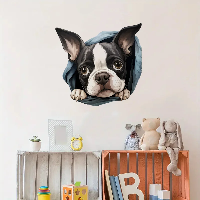 DK106# Boston Terrier Puppy Toilet Stickers, Bedroom Entryway Living Room Porch Home Decoration Wall , Removable Stickers