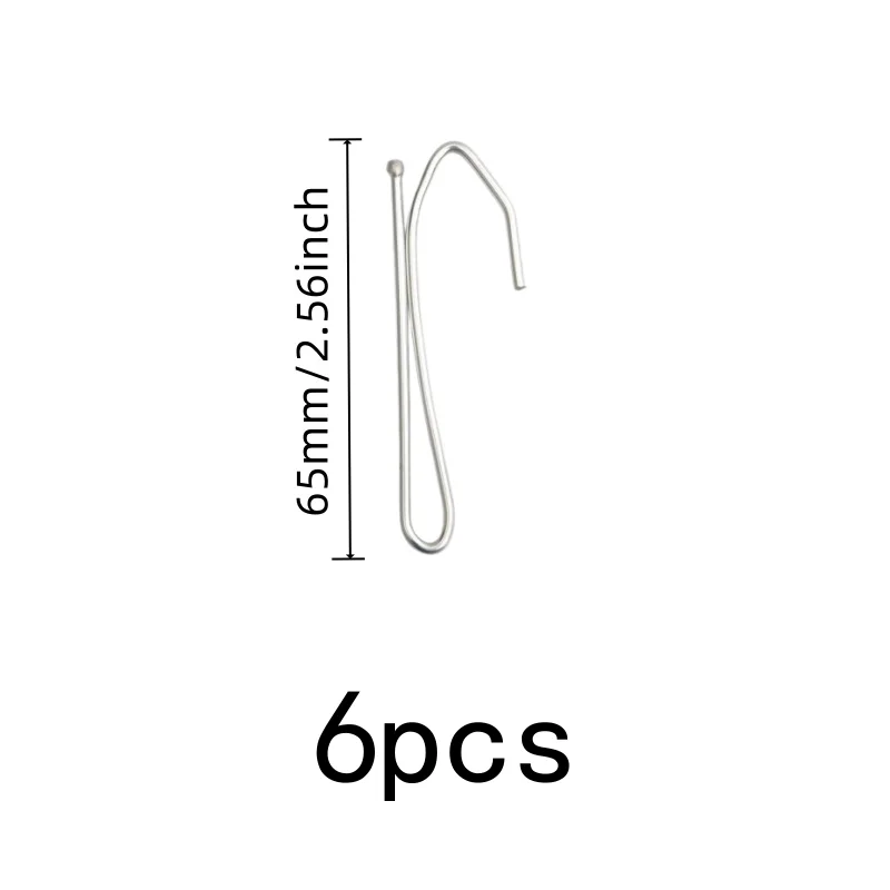 6 pcs Single Curtain Hooks Silver Iron Material, designed for Living Room Curtain Rod, Smooth Sliding Hook
