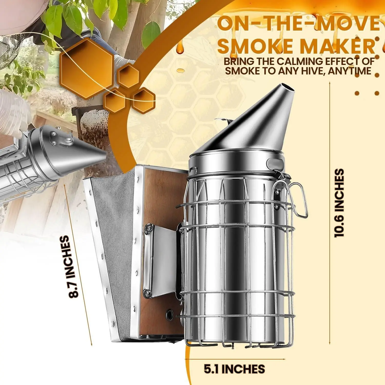 Manual Beehive Smoker Stainless Steel Pointed Nozzle Fumigator for Driving and Calming Honey Bees