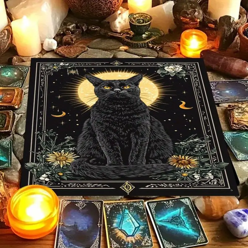 VIKAMA Water Wooden House Town Grid Chess Map Tarot Tablecloth Altar Cloth for Divination Spiritual Room Decor Pagan Wiccan