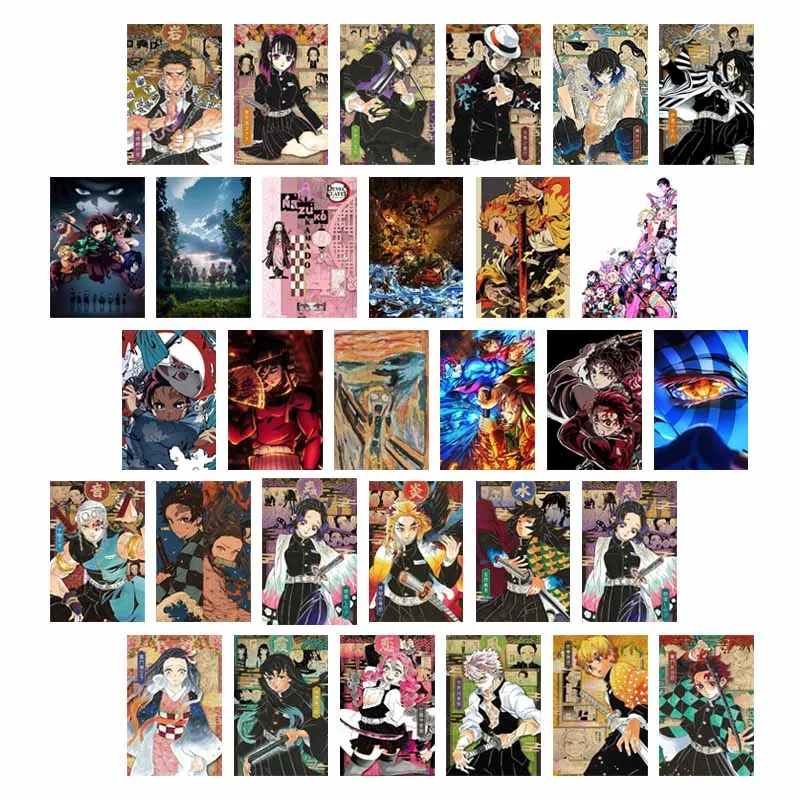 

10/30pcs Vintage Demon Anime Wall Collage Kit Picture Room Decoration Posters Cartoon Tanjiro Akaza Postcards Set Home Decor