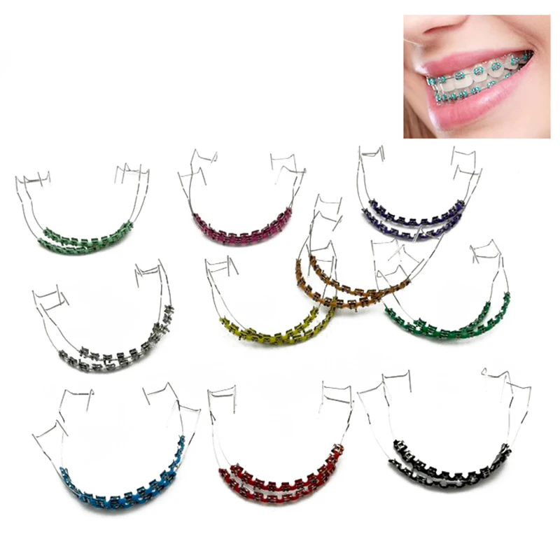 

1Pair New Colorful Brackets Dental Fake Braces Temporary Tooth Decoration With Metal Wires Bracket Ligature Tie Dental Tool