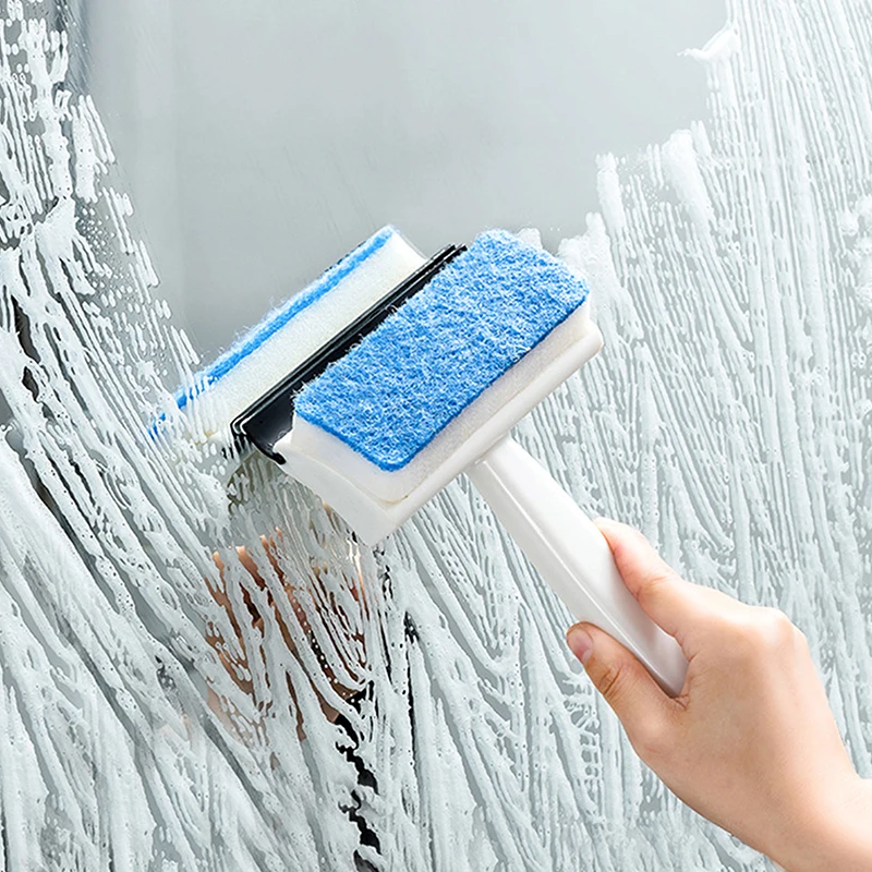 Magic Window Glass Cleaning Brush Double-Sided Sponge Wiper Scraper Bathroom Wall Shower Squeegee Mirror Scrubber Tools