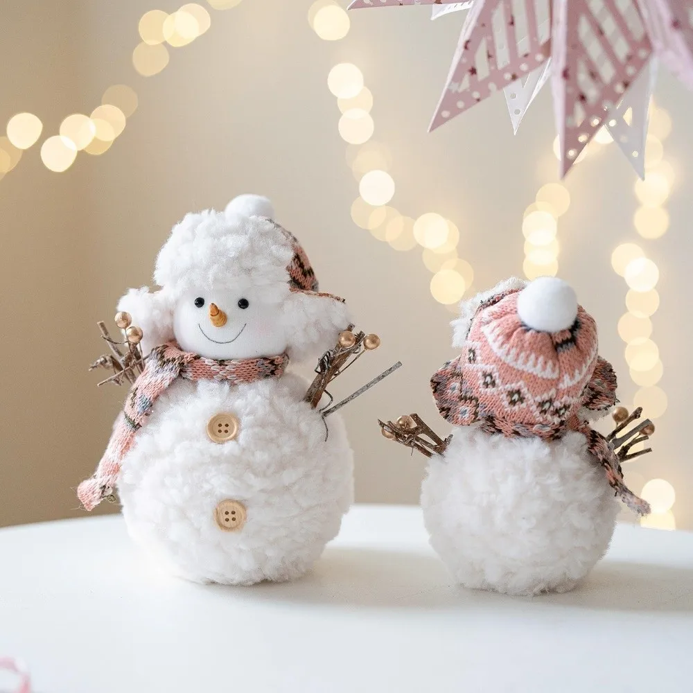 

Cute Cartoon Christmas Snowman Ornaments Round Hat Soft Snowman Knitted Simulation Snowman Statue Wedding Party