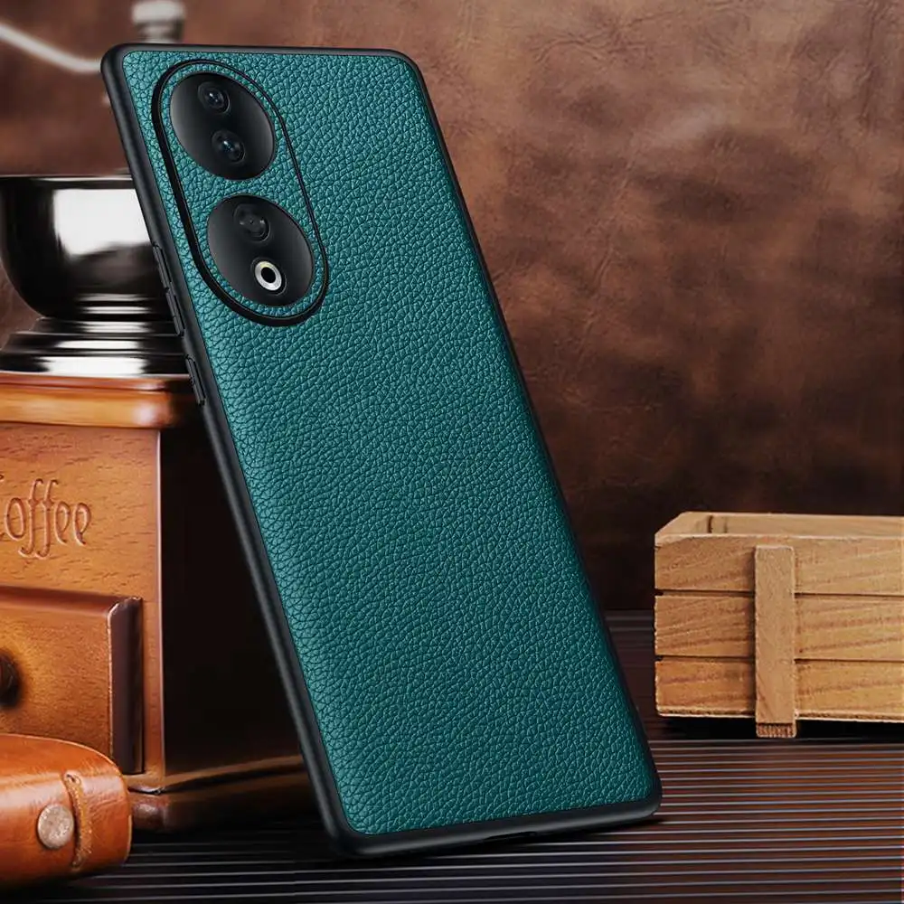 Genuine Leather Case For Honor 90 Case 3D Lens Real Leather Coque for Honor 90 Pro Cover Luxury Full Coverage Phone Protector