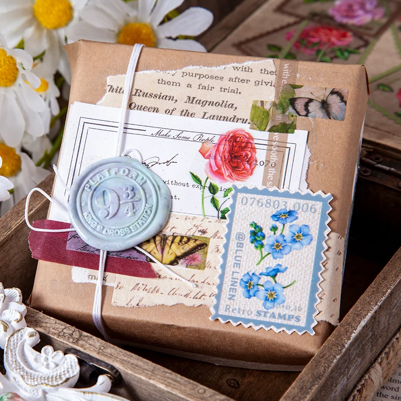 40Pcs/Bag Vintage Fern Floral Stamp PET Sticker Package DIY Diary Journal Decoration Label Album Scrapbooking