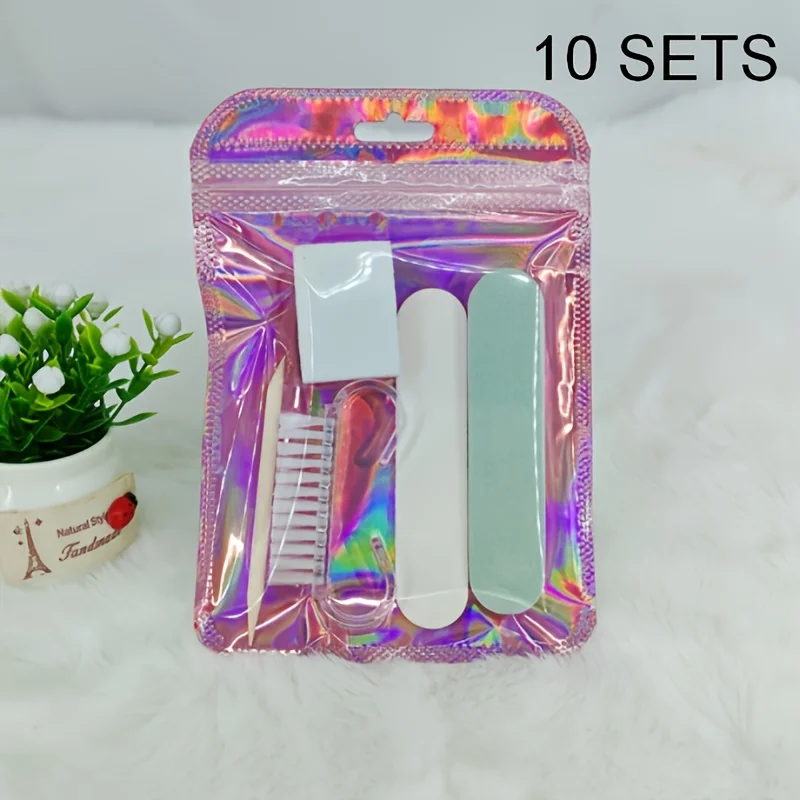 Kit de nail art] conjunto de 10 peças, 5 peças por pacote, mini lixa de unha e conjunto empurrador de pele morta, lixa de unha de dois lados, pele morta de madeira