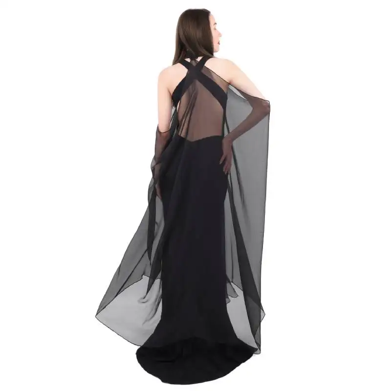 DAZCOS Women's Chiffon Shawls Cape Gothic Tulle Cloak Sheer 4 Colors Wedding Collared Halter Capelet with Butterfly Clip