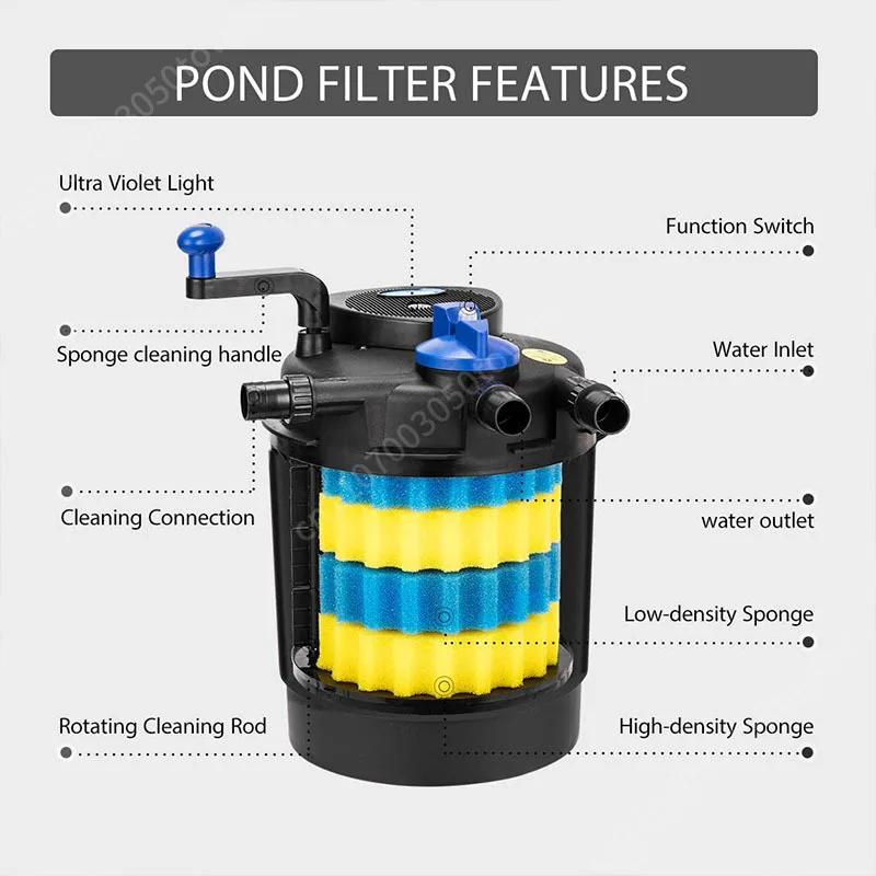 Cylinder-Shaped Aquarium Fish Tank Water Filters 100W/50W Plastic Water Filtration System for Koi Ponds Models